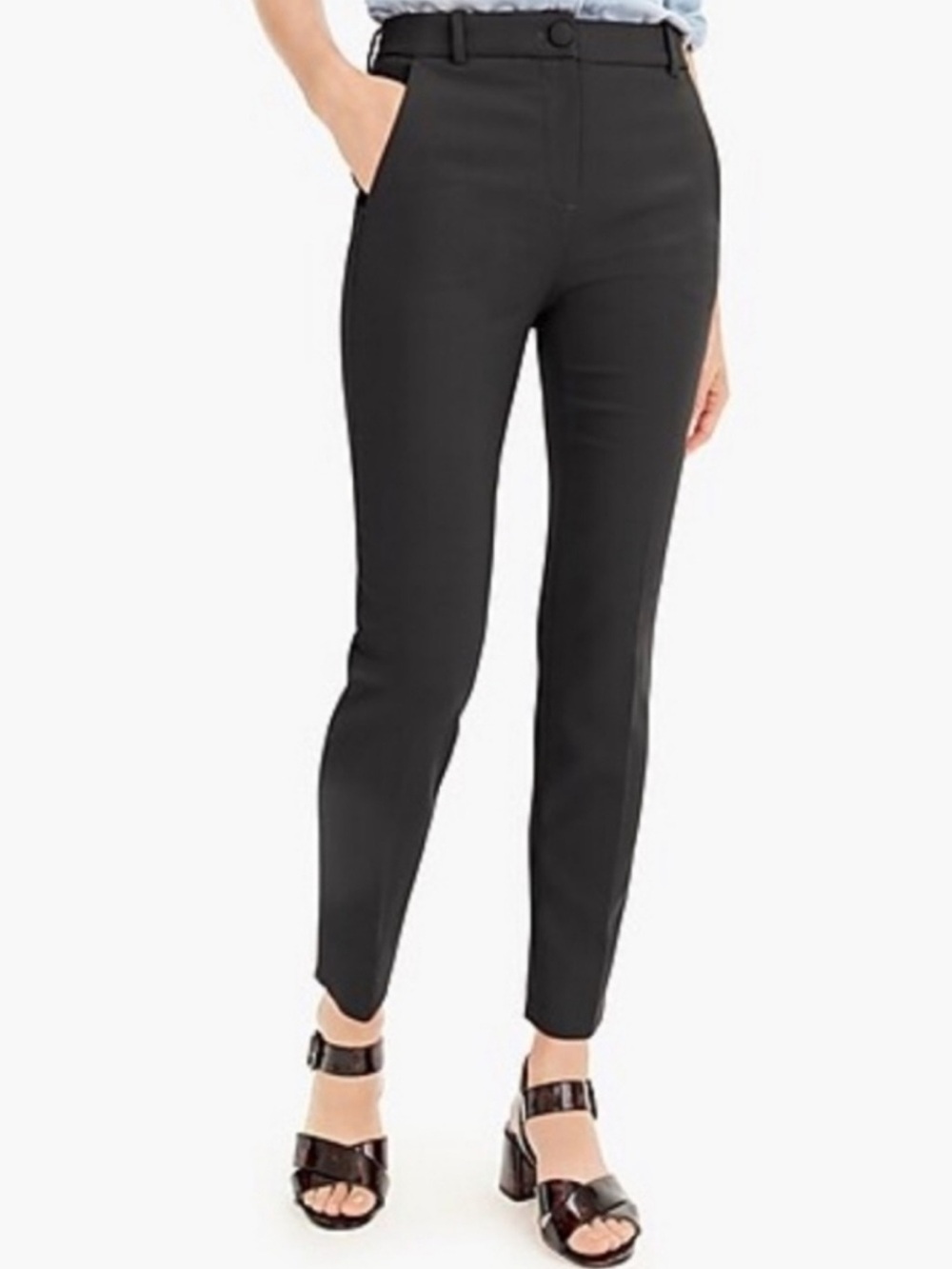 NWT J. Crew Cameron High-Rise Pants Size 14 Black Stretch REATTACH BUTTON